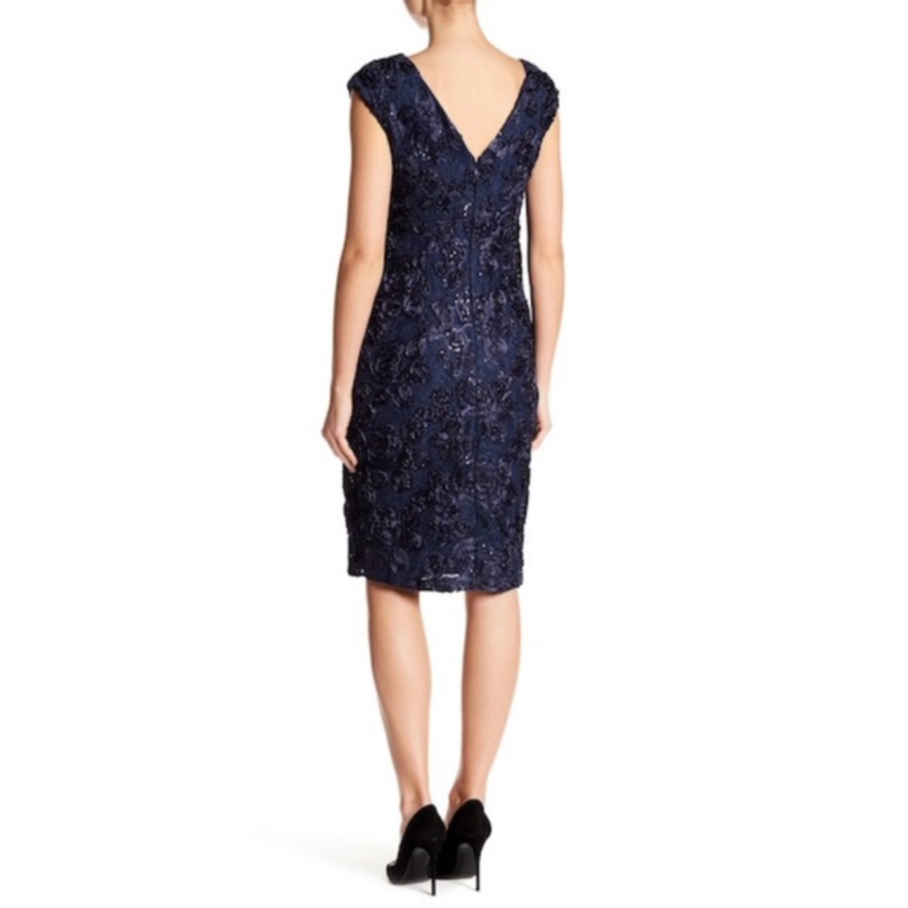 SOLD Marina Floral Applique Cap Sleeve Dress Navy - Picture 2 of 8